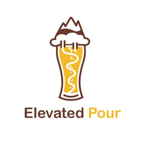 Ski logo with the title 'Elevated Pour – A Unique Mountain-Inspired Beer Logo'