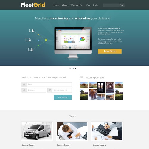 Schedule design with the title 'FleetGrid.com landing page'
