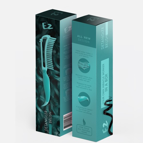 Creative packaging with the title 'Curly hair brush '