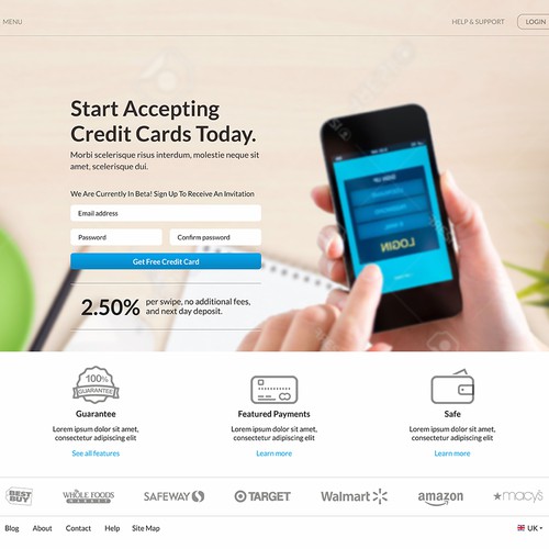 Credit card design with the title '10% More Credit Card Pre-Launch Page:::Guaranteed Payment'