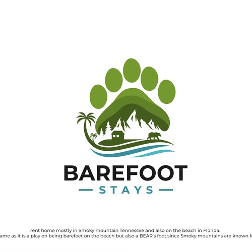 Travel agency logo with the title 'BAREFOOT STAYS'