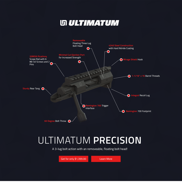 Red website with the title 'Website Design for Ultimatum'