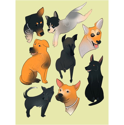 Artist illustration with the title 'Dogs illustration '