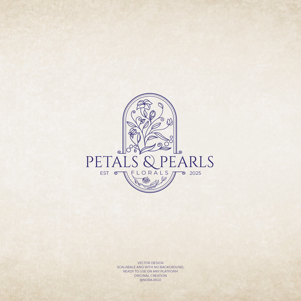 Florist design with the title 'Petals & Pearls Florals'