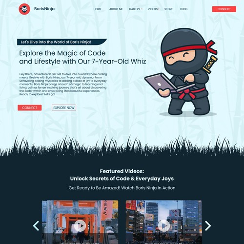Coding website with the title 'Web Page Design for Boris Ninja'