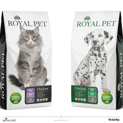 Pet food packaging with the title 'Pet food'