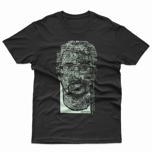 Portrait t-shirt with the title 'Snowden ASCII Mosaic t shirt design.'