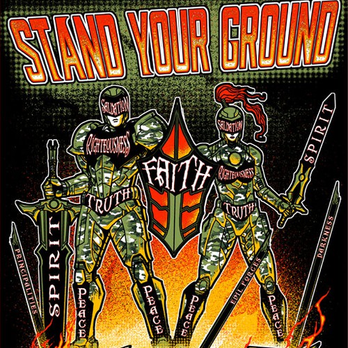 Hand-drawn t-shirt with the title 'Modern Armor of God'