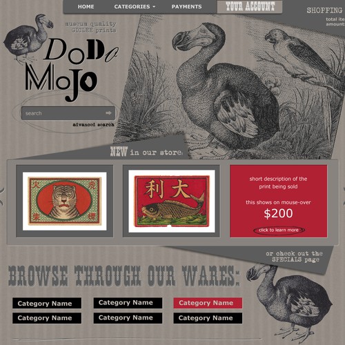 Art website with the title 'website design for art store'