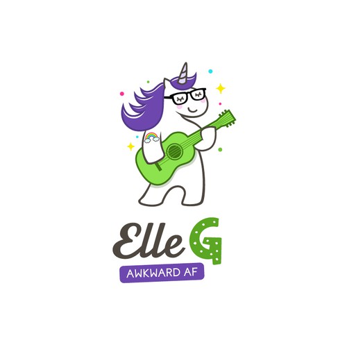 Unicorn logo with the title 'A fun logo for a Gay badass soccer mom rockstar singer/songwriter'
