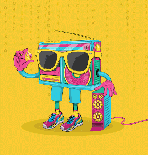 Animated illustration with the title 'NFTs for RadioShack'