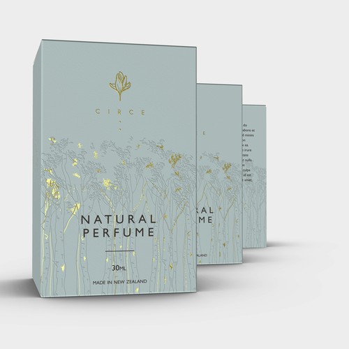 Blue packaging with the title 'Product packaging for natural perfume'
