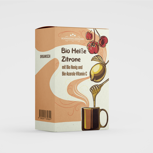 Tea packaging with the title 'Packaging design for Organic Hot Lemon Drink'