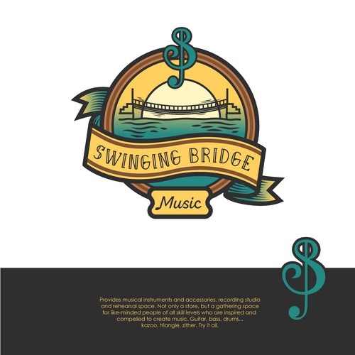 Modern vintage logo with the title 'Logo concept for swinging bridge music'