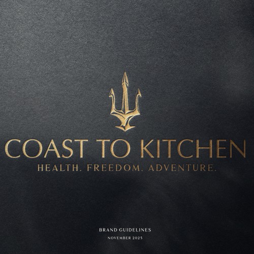 Golden design with the title 'Coast to Kitchen logo and brand guidelines design'