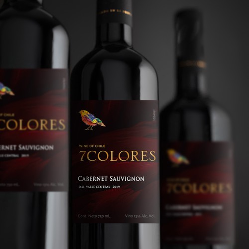 Sticker label with the title '7 Colores Wine Label Design'
