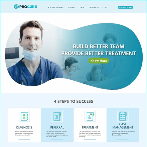 Dental website with the title 'ProCure needs a powerful website redesign'