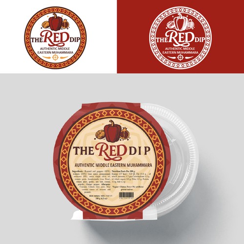 Oriental design with the title 'The Red Dip — Authentisches Muhammara-Label'