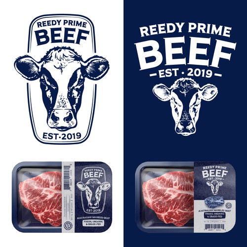 Packaging logo with the title 'Reedy Prime Beef Logo Design'