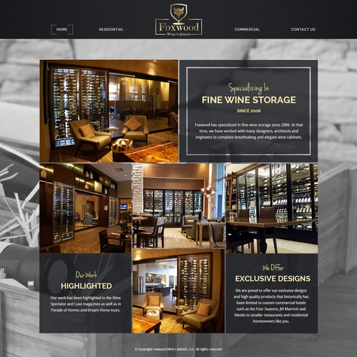 Wine website with the title 'Landing Page Design for Foxwood Wine Cabinets'