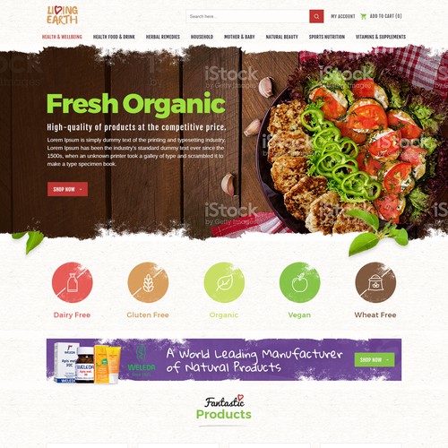 Ecommerce design with the title 'Living Earth New e-commerce website'