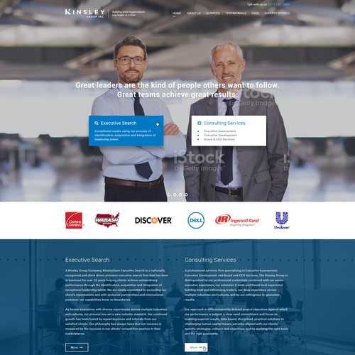 Corporate website with the title 'Kinsley Group Executive Consulting Services'
