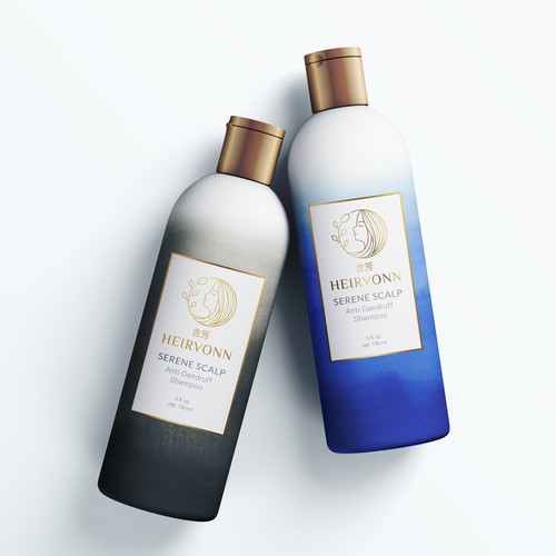 Minimal packaging with the title 'WINNER Shampoo label design for luxury haircare brand'