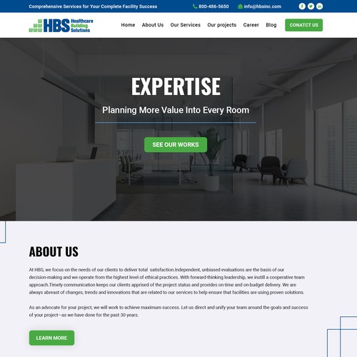 Theme design with the title 'Wordpress Theme Design - Healthcare Building Solutions'