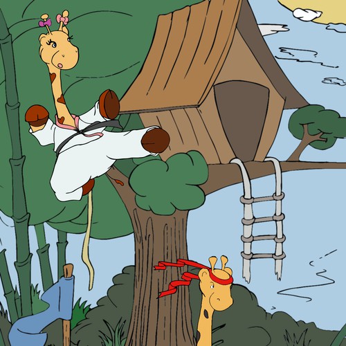 Book illustration artwork with the title 'Karate Inspired Coloring Book Illustration for Kids!'