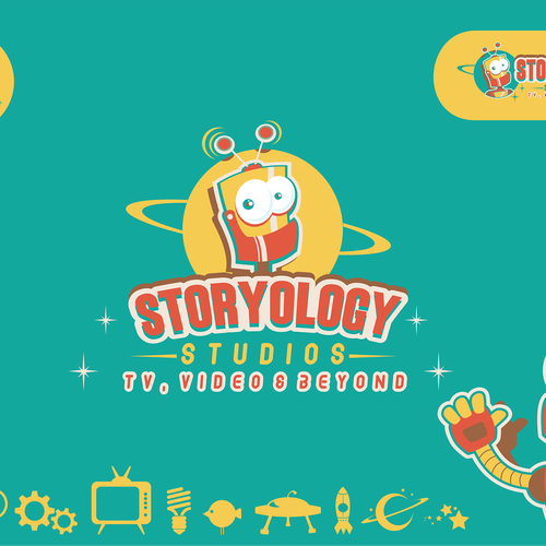 TV logo with the title 'Create a Retro Sci Fi logo for Storyology Studios'