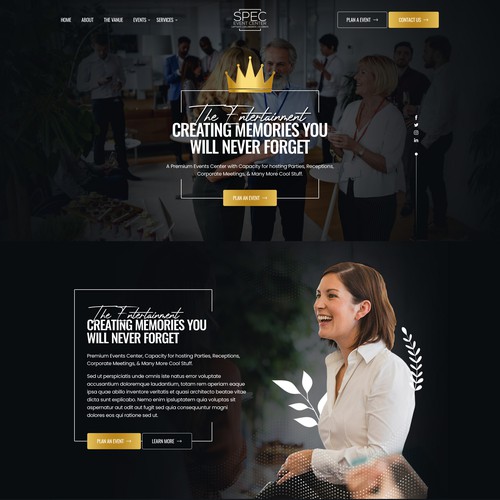 Portfolio website with the title 'Homepage design for Events Center'