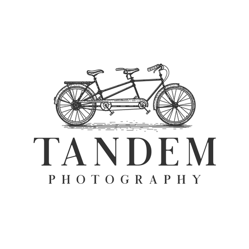 Cycle design with the title 'Design a hand-drawn tandem bike logo for a wedding photography studio'
