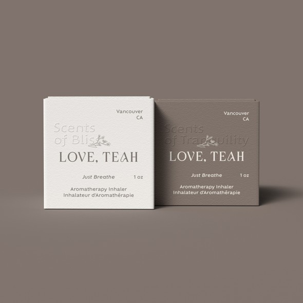 Packaging with the title 'LOVE, TEAH - AROMATHERAPY INHALER'