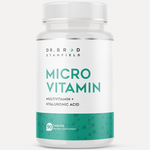 Supplement packaging with the title 'We Need a Vibrant and Scientifically-Inspired Label Design for MicroVitamin'