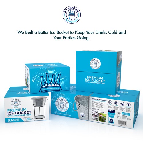 Carton packaging with the title 'PRODUCT PACKAGING FOR MY AMAZING ICE BUCKET'