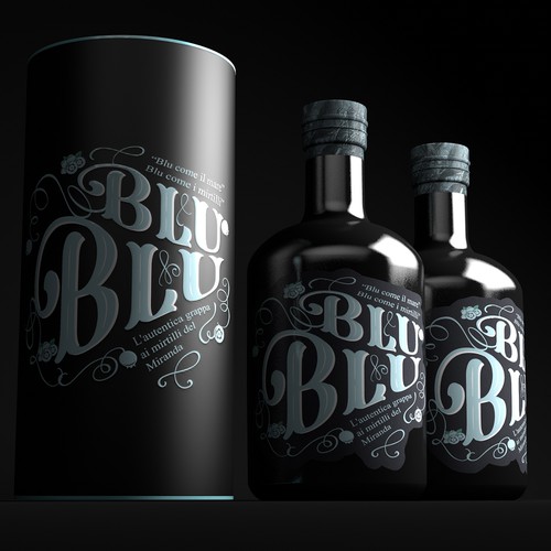 Branding label with the title 'Grappa BluBlu'