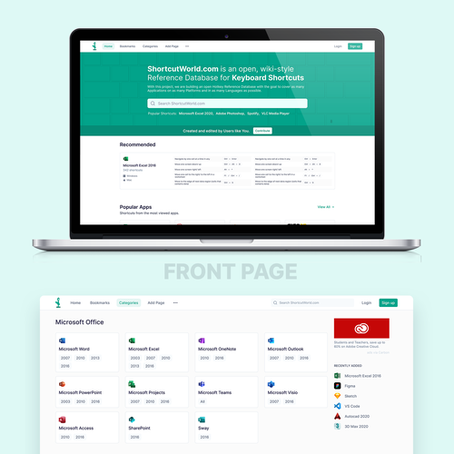 Application website with the title 'Redesign of ShortcutWorld.com Website'