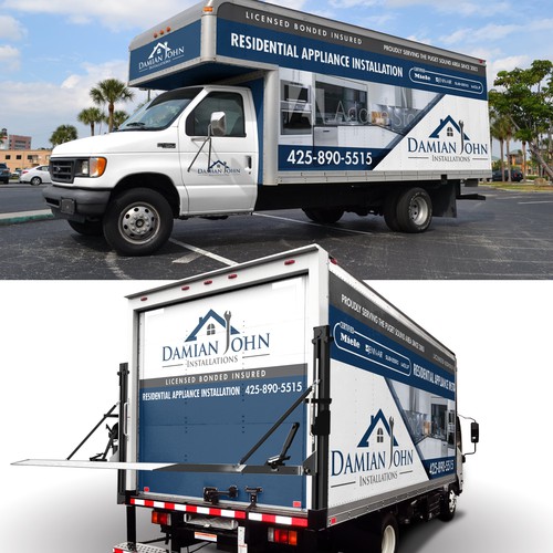 Installation design with the title 'Appliance Installation Company E350 Box Truck Wrap'