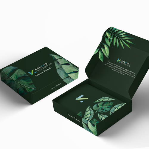 Carton packaging with the title 'Eco-Friendly Luxury Skincare Packaging Design for Koniver Aesthetics'