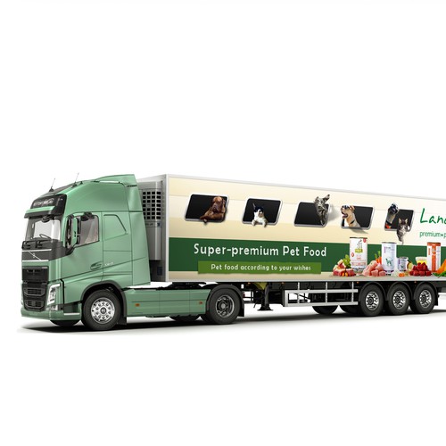 Trailer design with the title 'Trailer Wrap for Super-premium pet food producer'