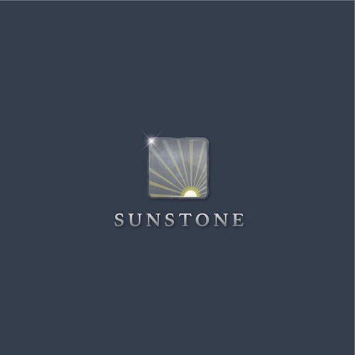 Small logo with the title 'Sunstone design, old glass stone used by Vikings'