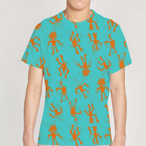 Bold t-shirt with the title 'Playful all Over Pattern Design for T-Shirt'