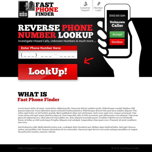 Communications design with the title 'Design a Landing Page for Reverse Phone Lookup Website'