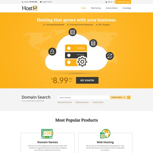 Hosting design with the title 'HostHQ Website'