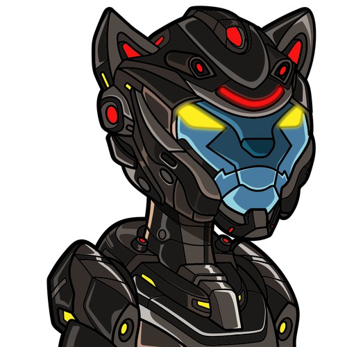 Cat illustration with the title 'Advanced humanoid cat from space comes to earth'