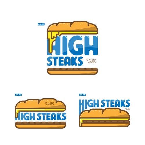 Sandwich shop logo with the title 'high steaks logo'
