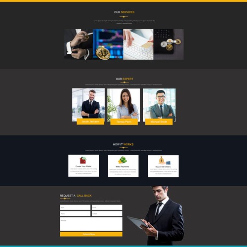 Black website with the title 'Cryptocurrency Website Design'