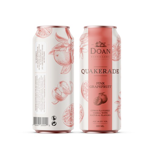 Beverage packaging with the title 'Quakerade - Pink Grapefruit'