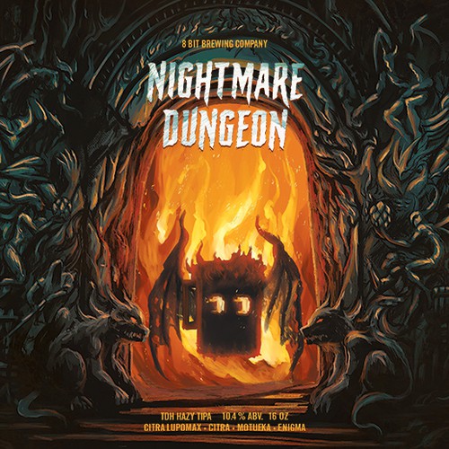 Statue design with the title '8bit brewing - Nightmare Dungeon'