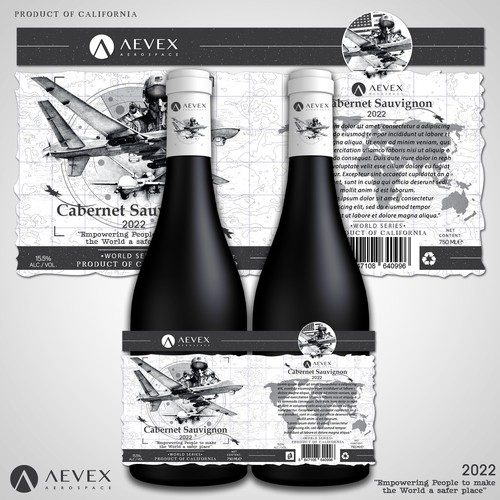 Wine bottle design with the title 'AEVEX Aerospace Wine Label.'